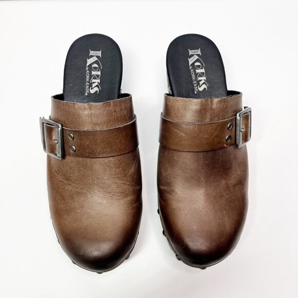 Korks by Kork ease Brown Leather Clog Mules Studded Slip On Shoes studded Size 8 - Picture 3 of 12